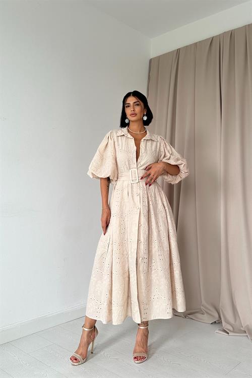 Wholesale Beige Pleated Dress