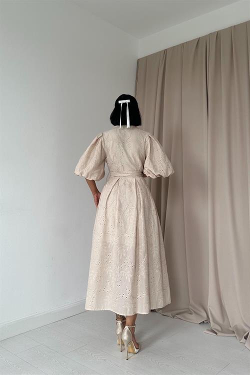 Wholesale Beige Pleated Dress