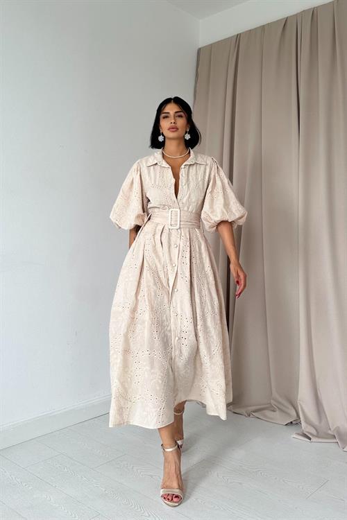 Wholesale Beige Pleated Dress