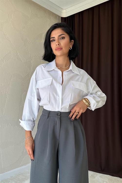 Wholesale Smoke Gray Loose-Fit Pants