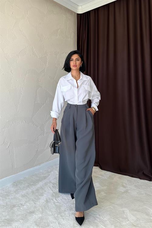 Wholesale Smoke Gray Loose-Fit Pants