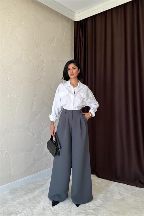 Wholesale Smoke Gray Loose-Fit Pants