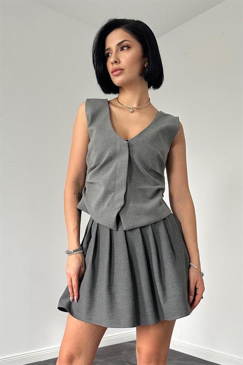 Wholesale Gray Pleated Mini Skirt