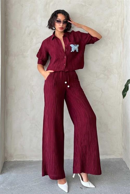 Pleated Wholesale Trousers - Claret Red