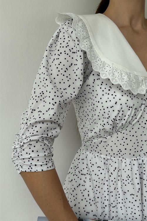 Wholesale Polka Dot Bib Collar Dress - White