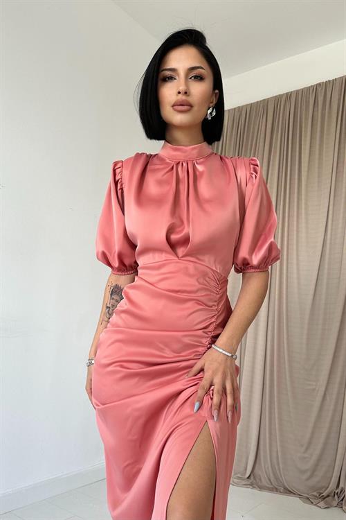 Wholesale Powder Shirred Satin Dress