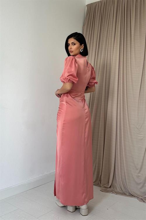 Wholesale Powder Shirred Satin Dress