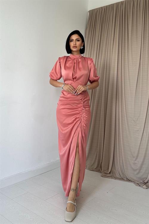 Wholesale Powder Shirred Satin Dress