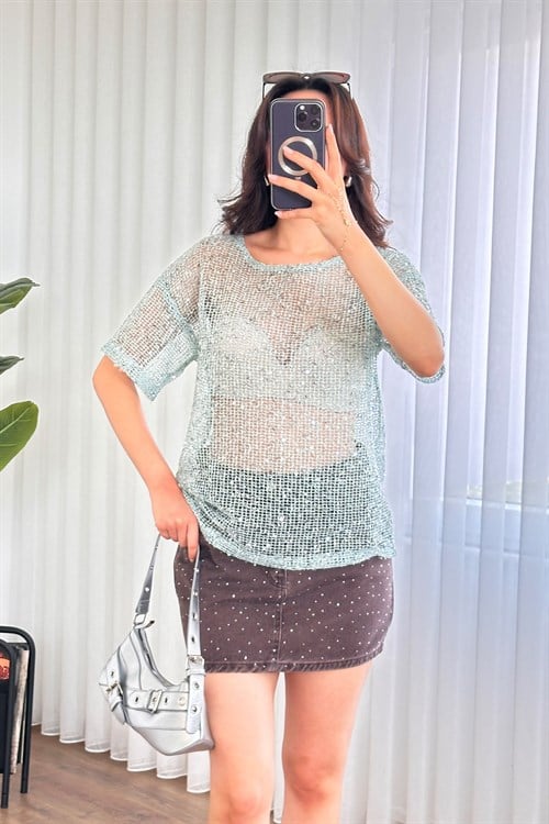 Pul Payet Geçişli Toptan Mint Bluz