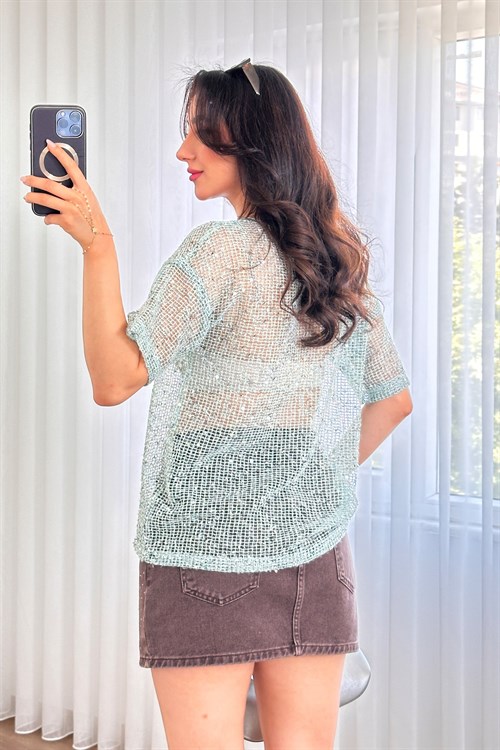 Pul Payet Geçişli Toptan Mint Bluz