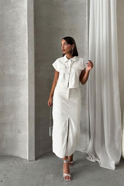 Sequin Denim Wholesale Skirt - White Dsn 1