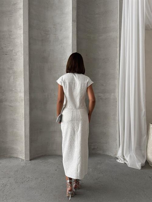 Sequin Denim Wholesale Skirt - White Dsn 1