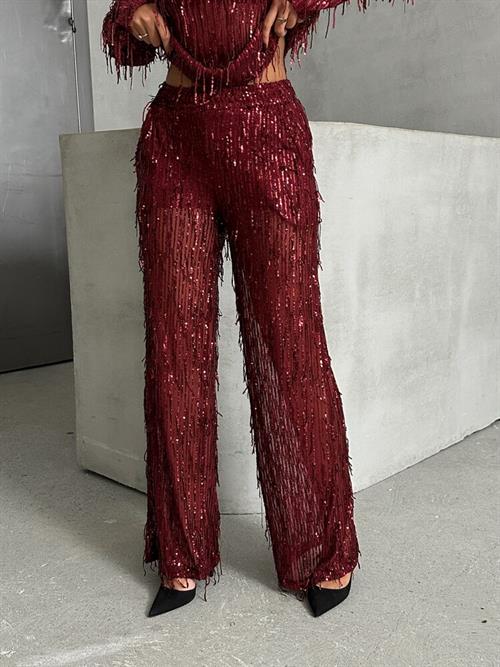 Sequin Tulle Wholesale Evening Dress Pants - Burgundy