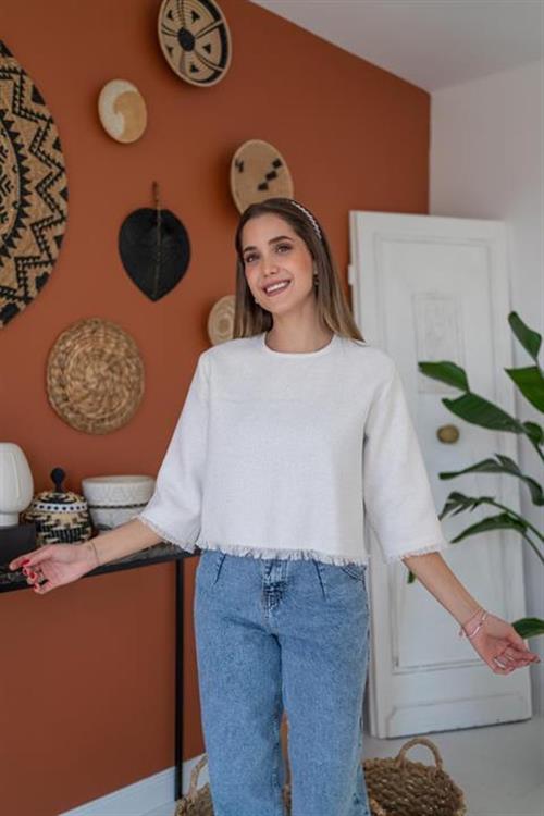 Wholesale White Tassel Detailed Blouse