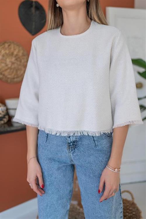 Wholesale White Tassel Detailed Blouse