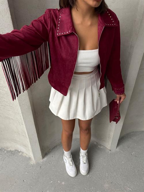 Wholesale Coat with Tassel Drop - Burgundy
