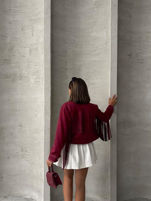 Wholesale Coat with Tassel Drop - Burgundy