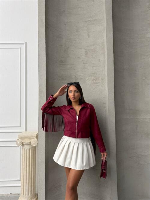 Wholesale Coat with Tassel Drop - Burgundy