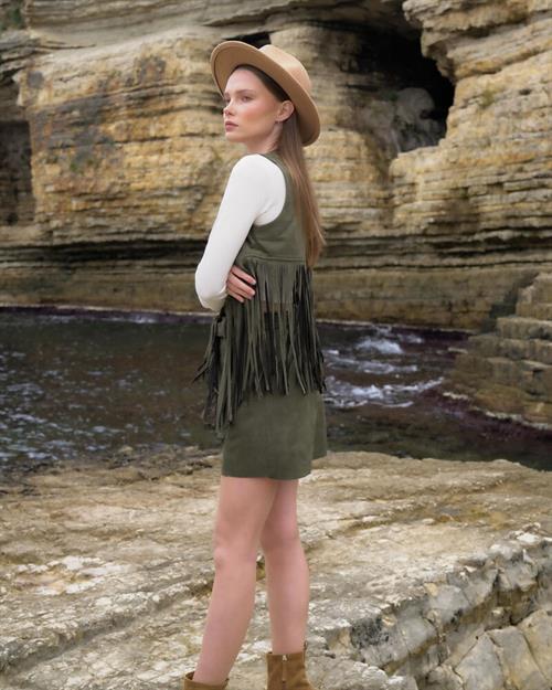 Wholesale Vest with Tassel Drop - Khaki