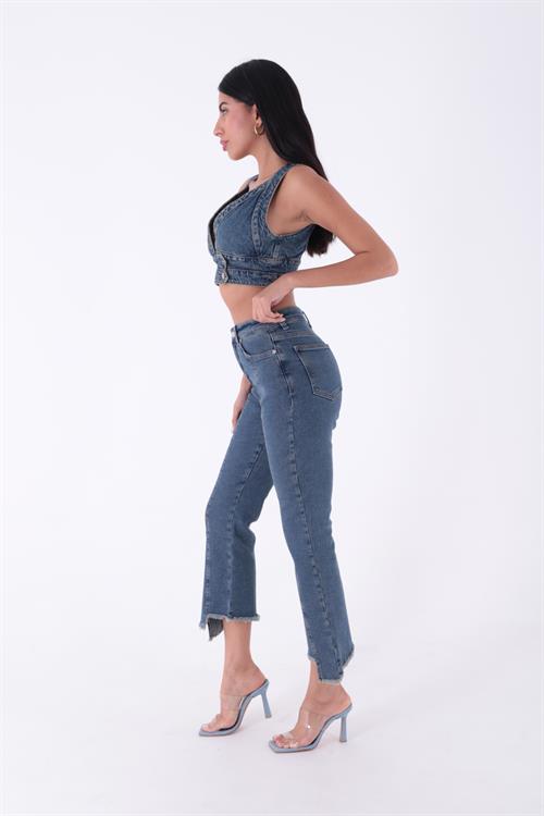 Wholesale Fringed Panelled Denim Pants - Dark Anthracite