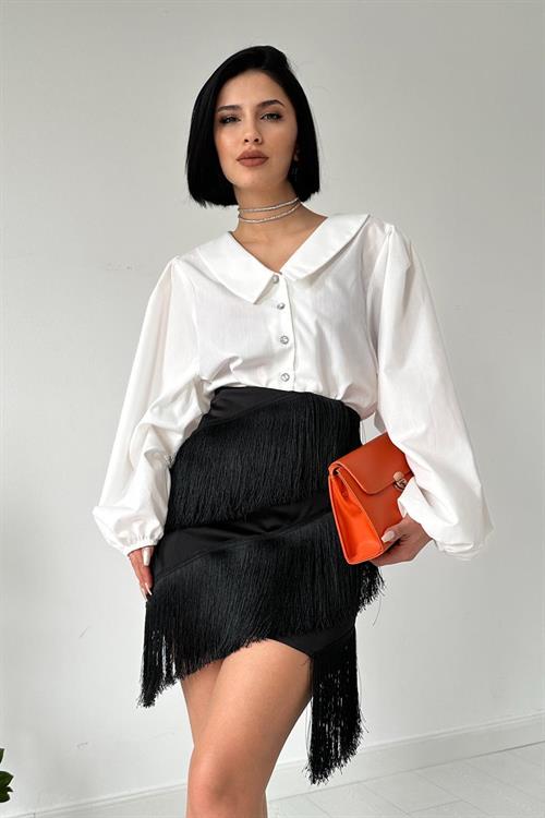 Wholesale Black Satin Skirt with Tassels