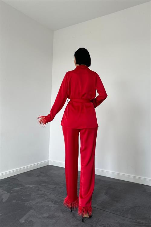 Wholesale Red Satin Suit with Tassels