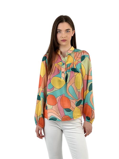 Colorful Patterned Chiffon Blouse
