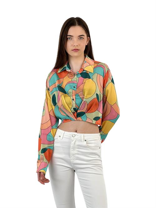 Colorful Geometric Patterned Crop Shirt Aaaaa Aaaaa