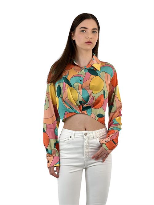 Colorful Geometric Patterned Crop Shirt Aaaaa Aaaaa