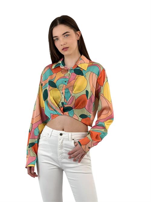 Colorful Geometric Patterned Crop Shirt Aaaaa Aaaaa