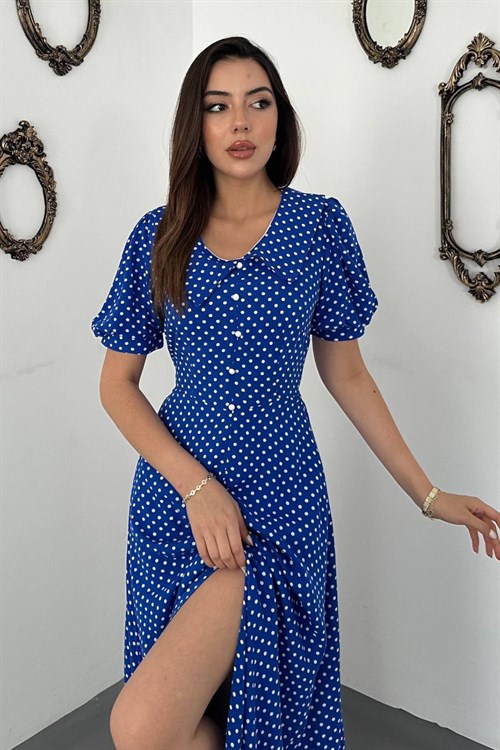Saks Puantiyeli Kloş Elbise
