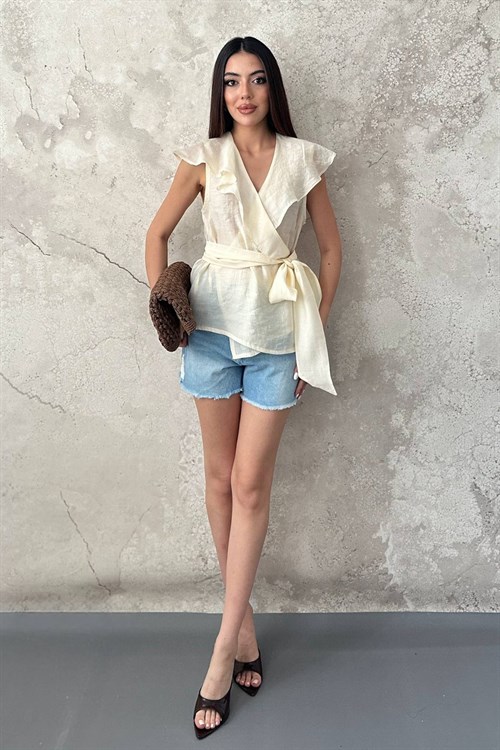 Wholesale Yellow Blouse with Tie Front