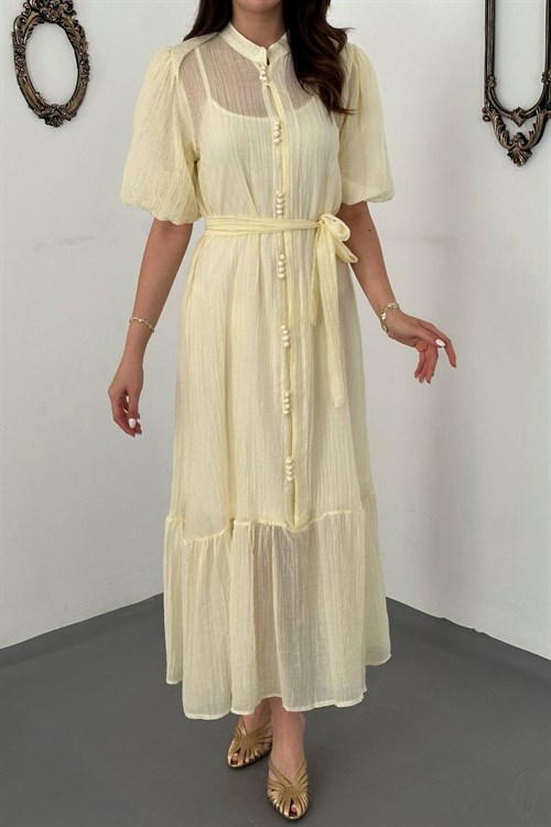 Wholesale Yellow Sheer Dress with Inner Lining