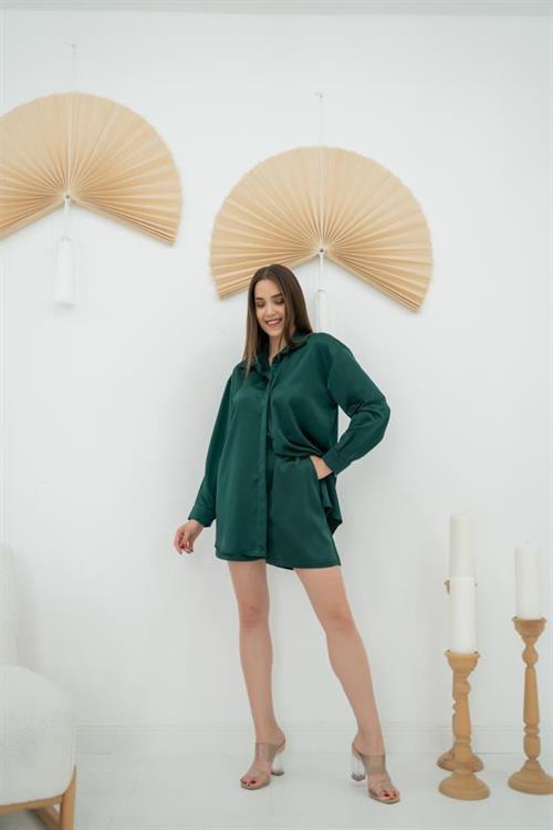 Wholesale Satin Shorts Suit - Emerald
