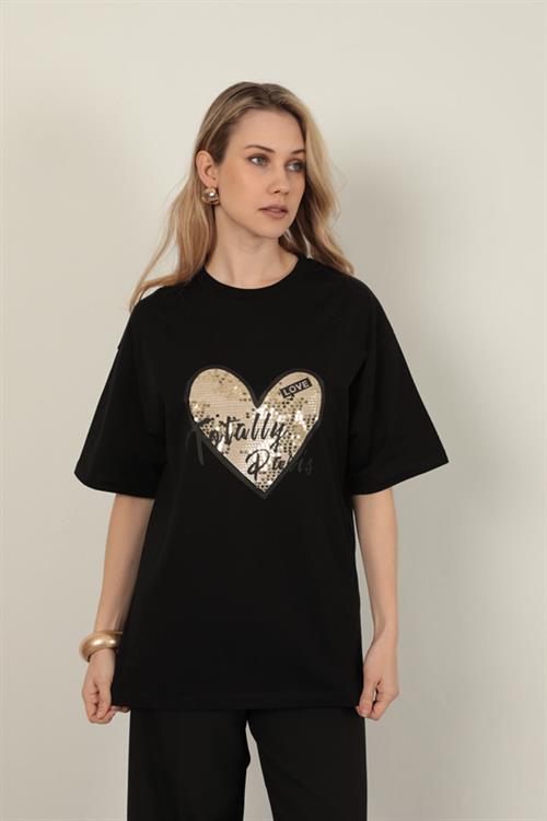 Sequin Detailed WomenS T-Shirt-Black