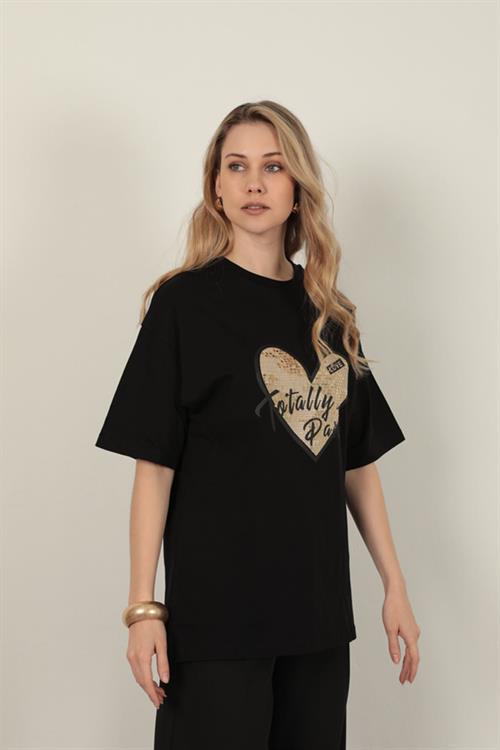 Sequin Detailed WomenS T-Shirt-Black