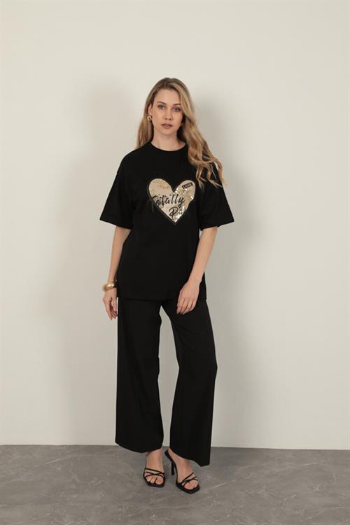 Sequin Detailed WomenS T-Shirt-Black