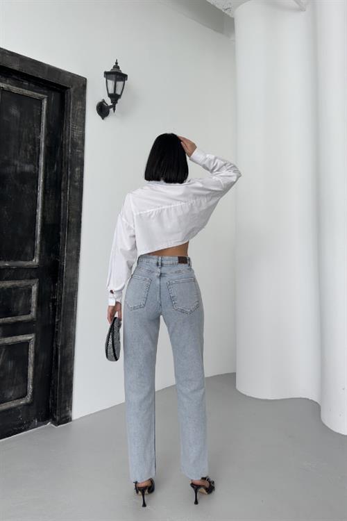 Şerit Taşlı Mom Fit Kot Pantolon 7110-08-(26-31)