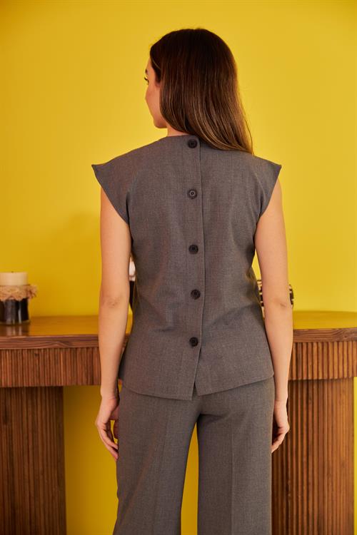 Wholesale Gray Buttoned Back Blouse Suit