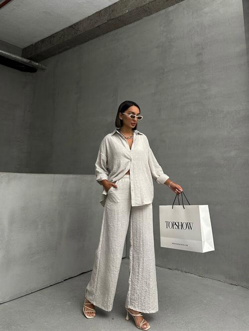 Wholesale Shirt with Lurex Stripes - Stone Silver