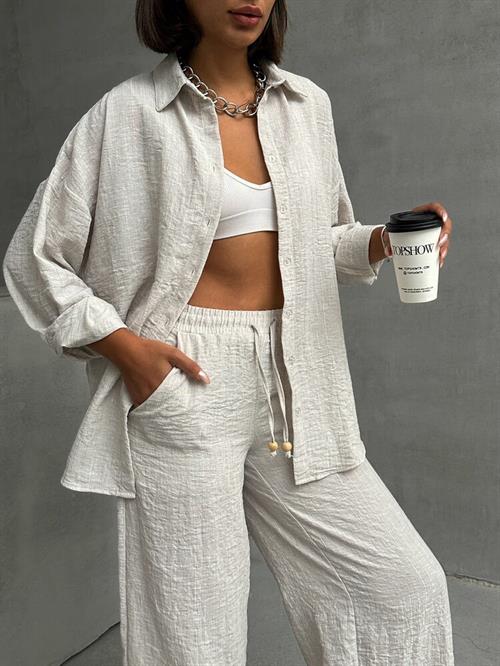 Wholesale Shirt with Lurex Stripes - Stone Silver