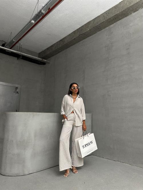 Wholesale Shirt with Lurex Stripes - Stone Silver