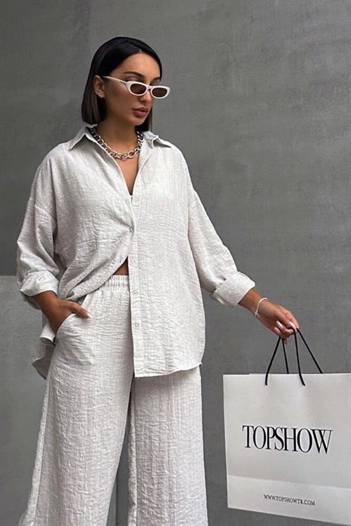 Wholesale Shirt with Lurex Stripes - Stone Silver