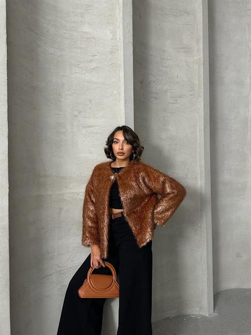 Wholesale Cardigan with Silvery Fringe - Coffee