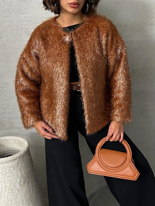 Wholesale Cardigan with Silvery Fringe - Coffee