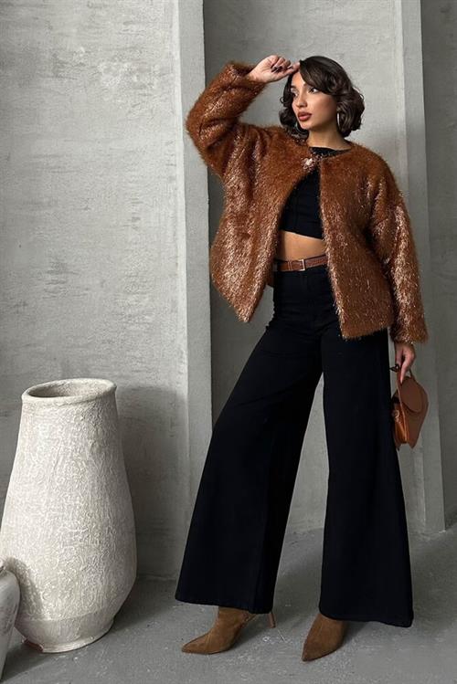 Wholesale Cardigan with Silvery Fringe - Coffee