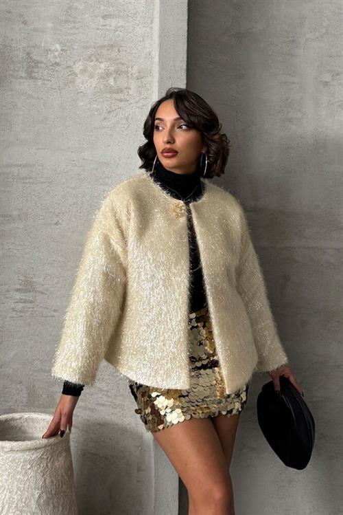 Wholesale Cardigan with Silvery Fringe - Cream