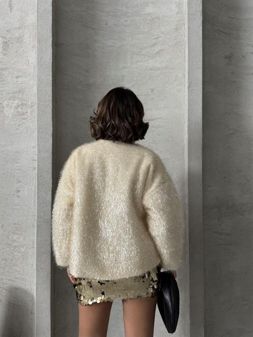 Wholesale Cardigan with Silvery Fringe - Cream