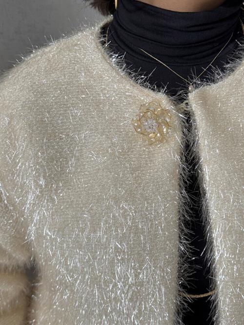 Wholesale Cardigan with Silvery Fringe - Cream