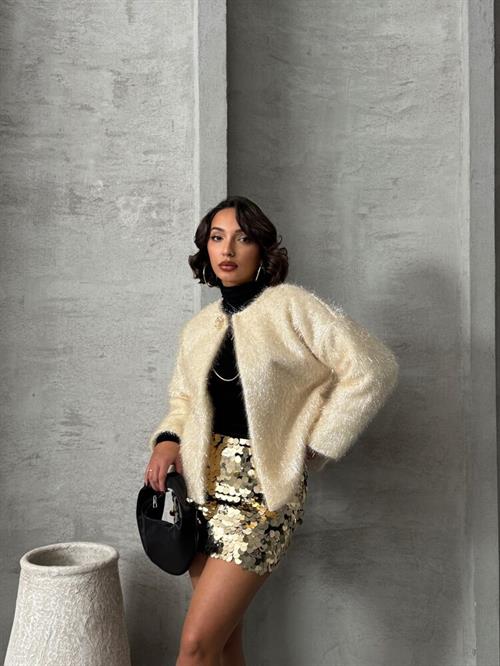 Wholesale Cardigan with Silvery Fringe - Cream